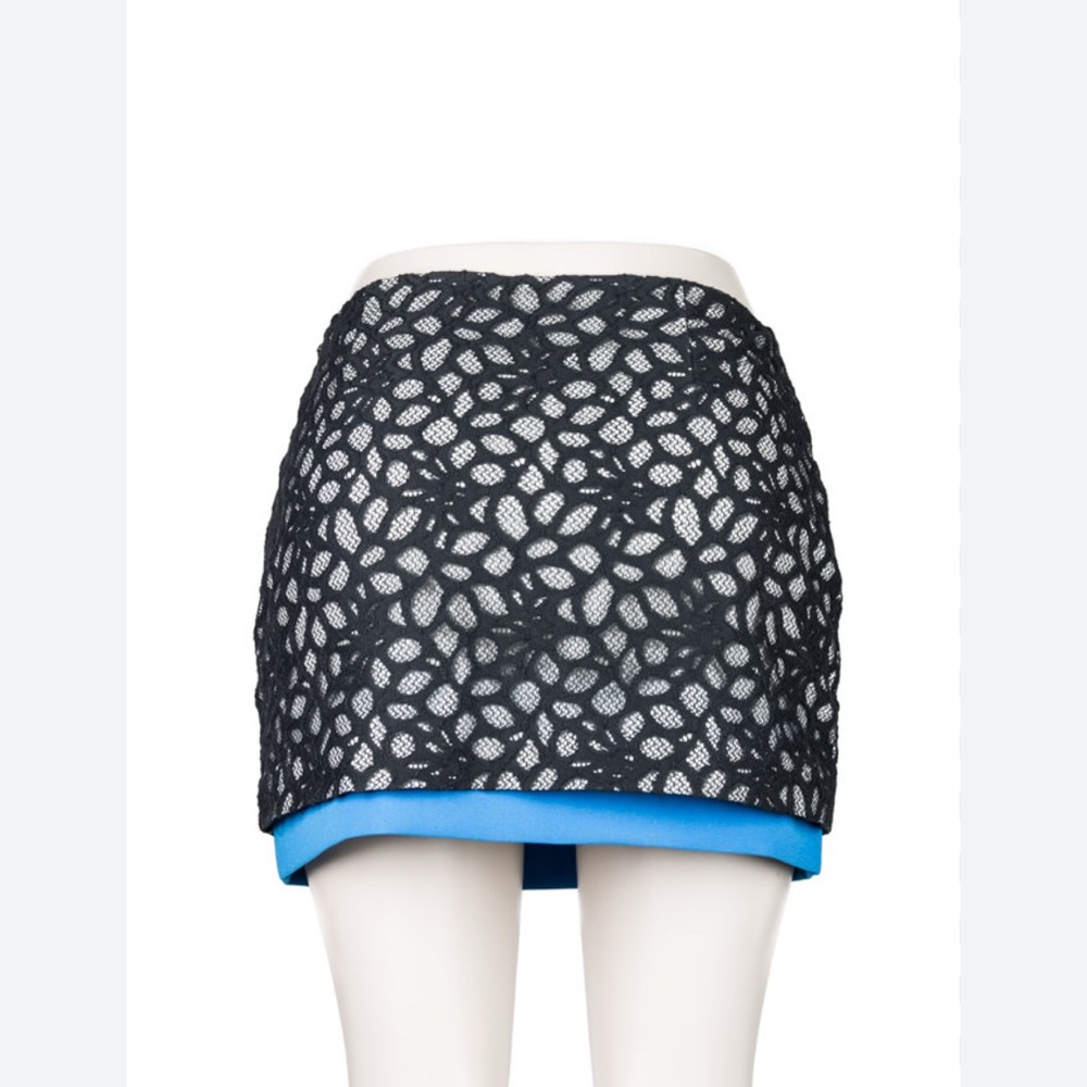 DIANE VON FURSTENBERG LACE COLOR POP BLACK BLUE SKIRT